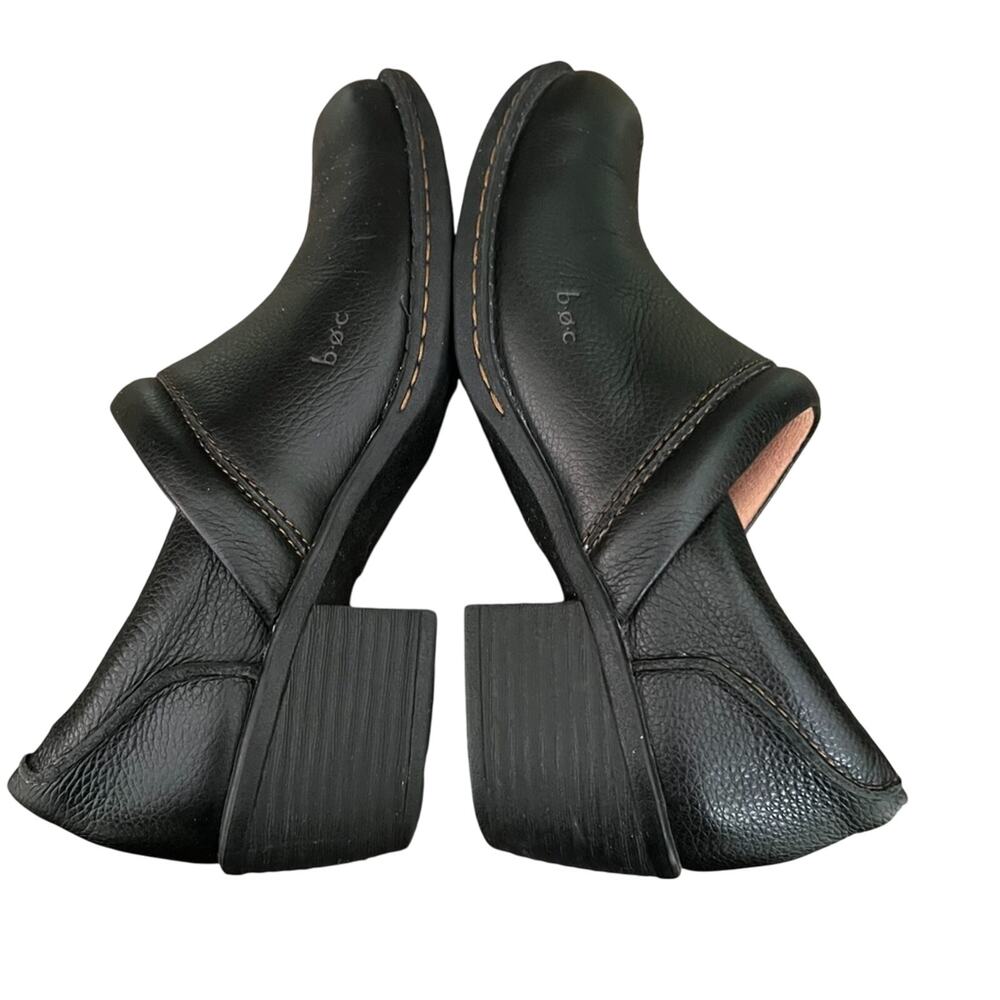 boc Born Peggy Clogs Size 7 Black Pebbled Leather Chunky Stacked Heel Mules - Picture 7 of 15